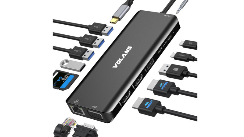 VOLANS VL-UCTDMH-S Aluminum 14-in-1 USB-C Hub with 100W PD - Image 2