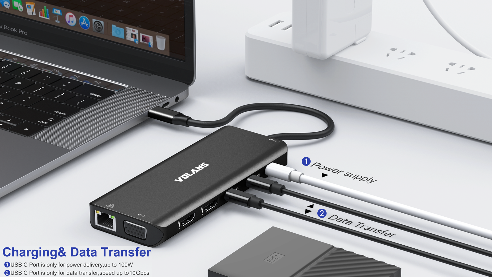 VOLANS VL-UCTDMH-S2 Aluminum 14-in-1 USB-C Hub with 100W PD - Image 6