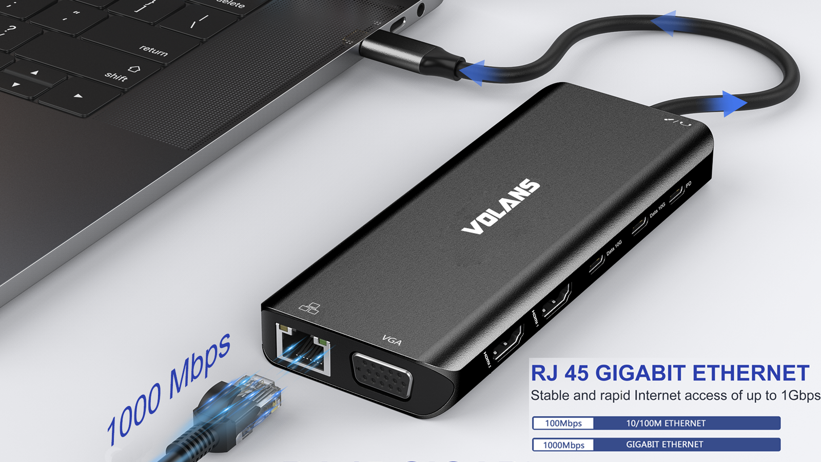 VOLANS VL-UCTDMH-S2 Aluminum 14-in-1 USB-C Hub with 100W PD - Image 7
