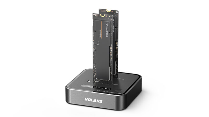 VOLANS VL-UCM2DS-S Aluminium 2-Bay USB-C (20Gbps) M.2 NVMe PCI-E SSD Docking Station with Clone
