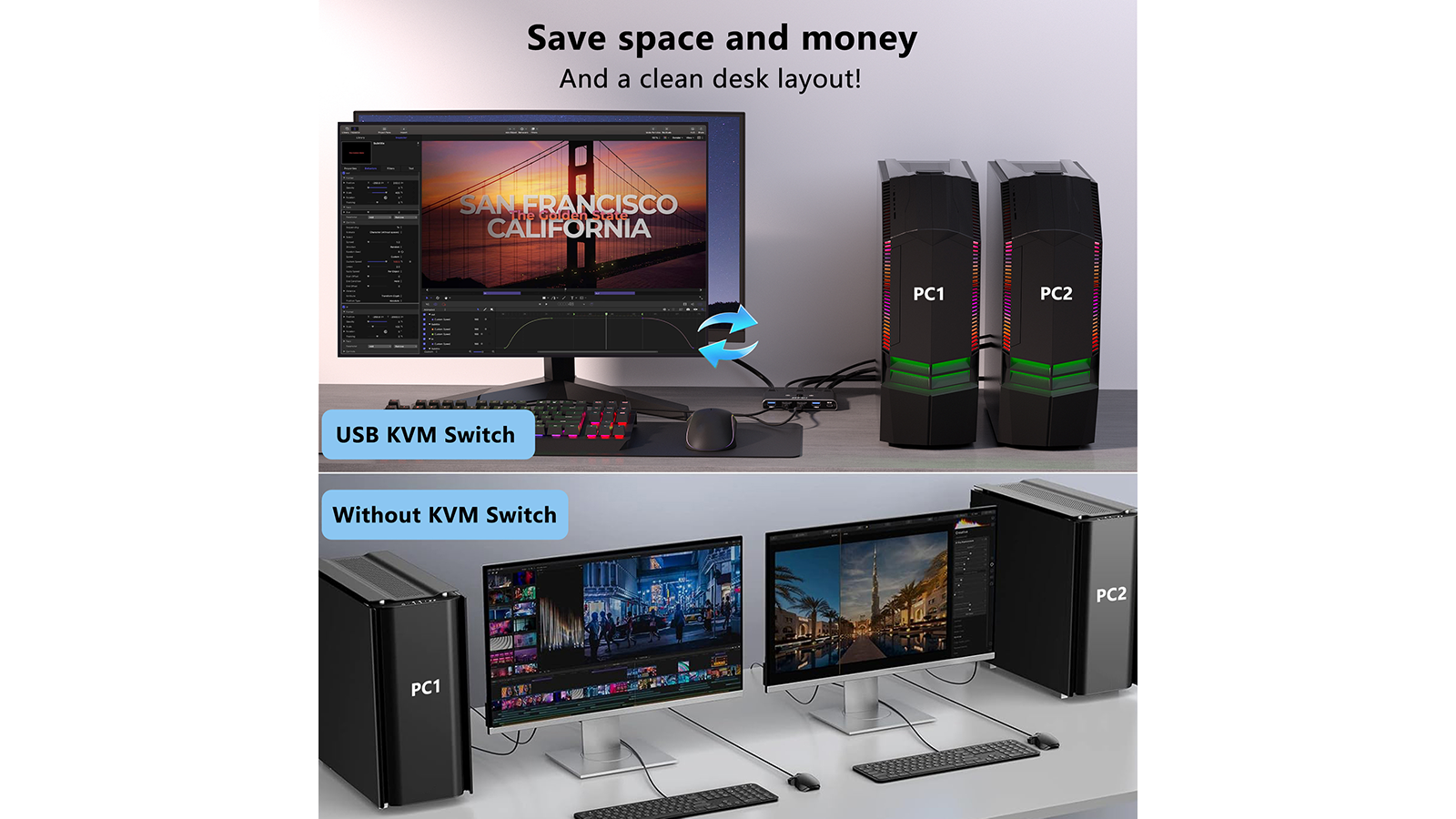 VOLANS VL-KVM3 Dual HDMI 2.0 (4K@60Hz) KVM Switch with 4xUSB3.0 Hub - Image 2