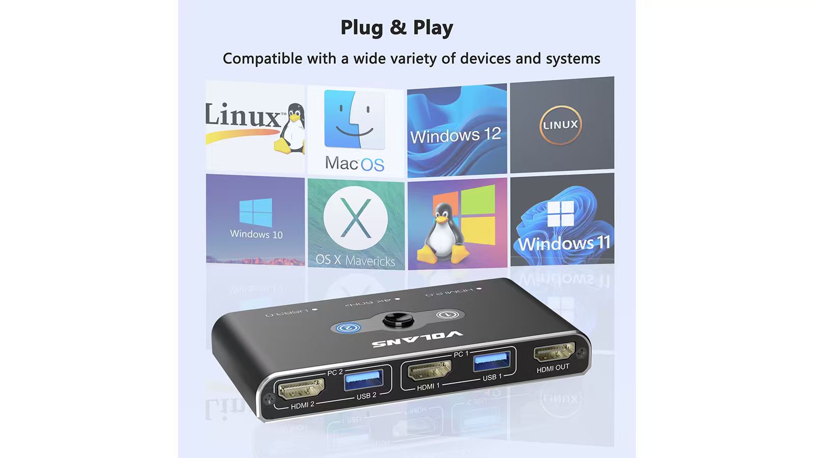 VOLANS VL-KVM3 Dual HDMI 2.0 (4K@60Hz) KVM Switch with 4xUSB3.0 Hub - Image 3