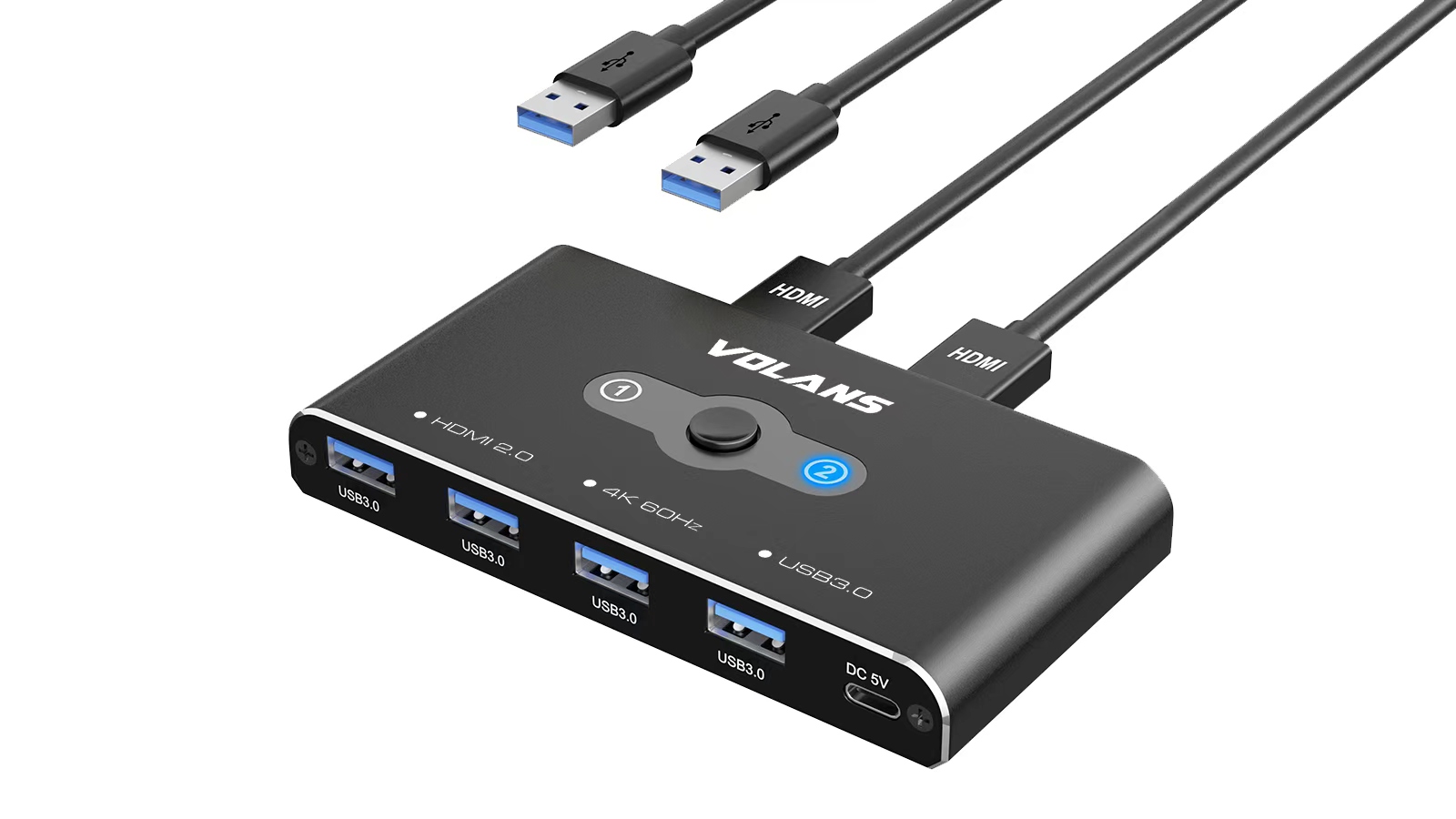 VOLANS VL-KVM3 Dual HDMI 2.0 (4K@60Hz) KVM Switch with 4xUSB3.0 Hub - Image 4