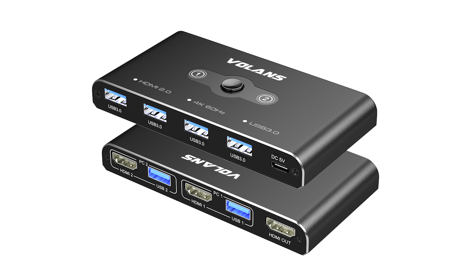 VOLANS VL-KVM3 Dual HDMI 2.0 (4K@60Hz) KVM Switch with 4xUSB3.0 Hub