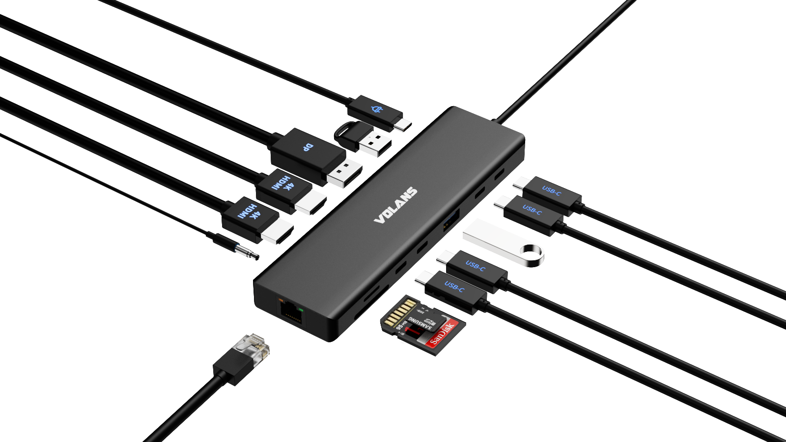 VOLANS VL-UCH3P Aluminum 14-in-1 Triple Display USB-C Hub with 100W PD