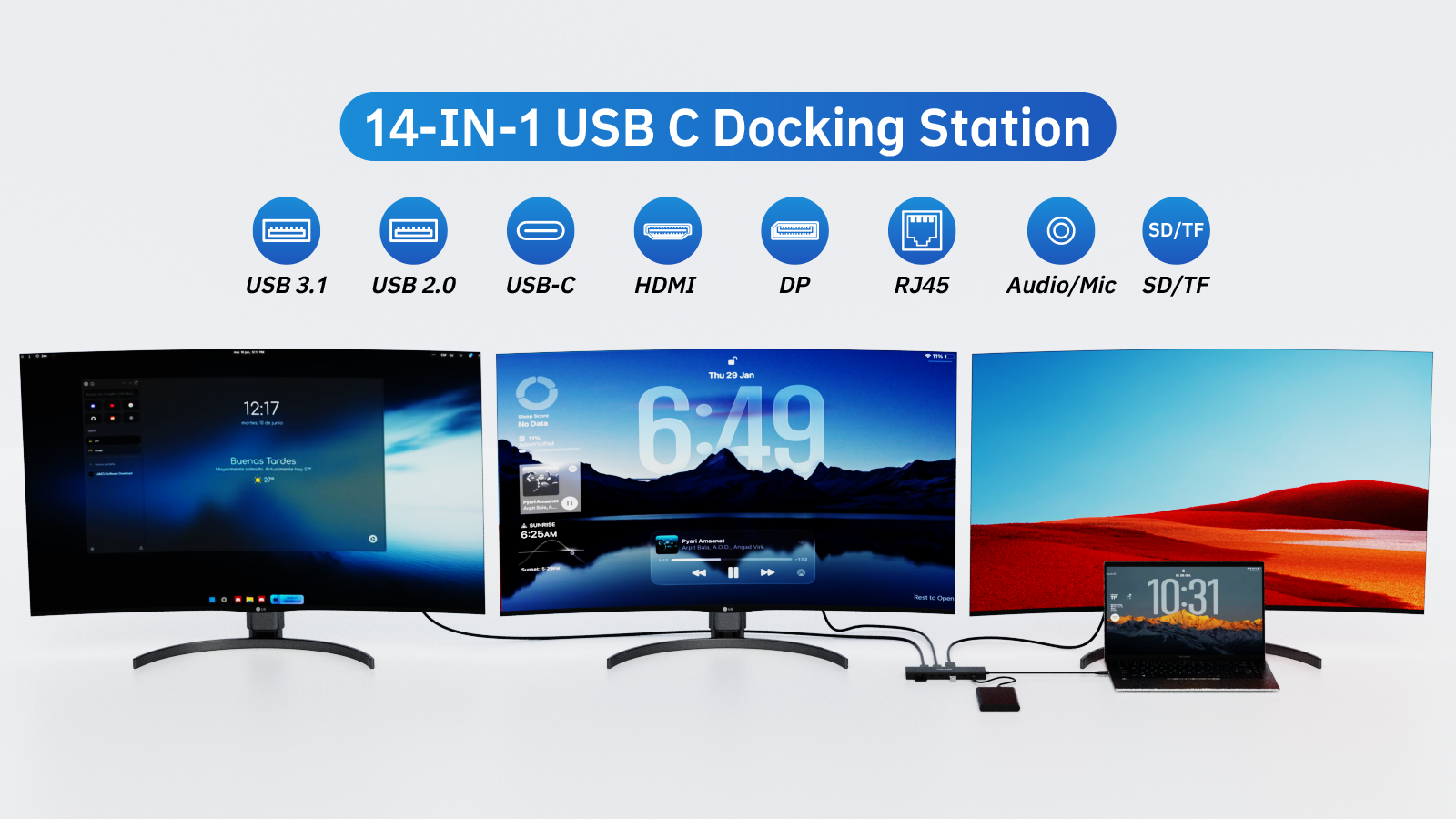 VOLANS VL-UCH3P Aluminum 14-in-1 Triple Display USB-C Hub with 100W PD - Image 6