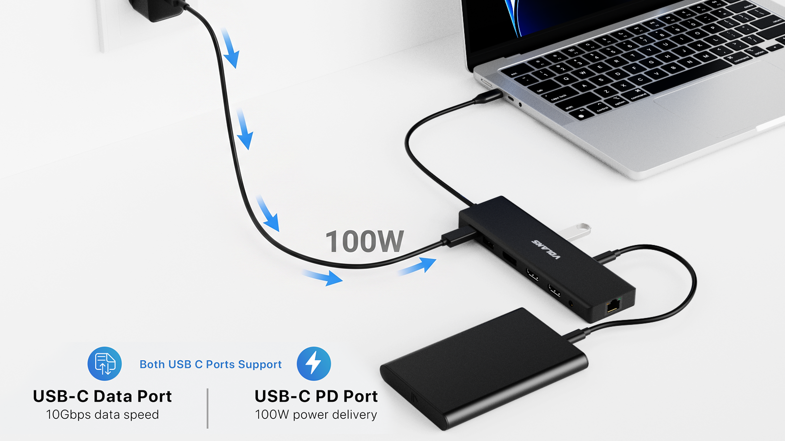VOLANS VL-UCH3P Aluminum 14-in-1 Triple Display USB-C Hub with 100W PD - Image 7